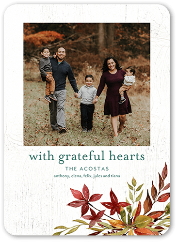 Grateful Hearts Fall Greeting, White, 5x7 Flat, Pearl Shimmer Cardstock, Rounded
