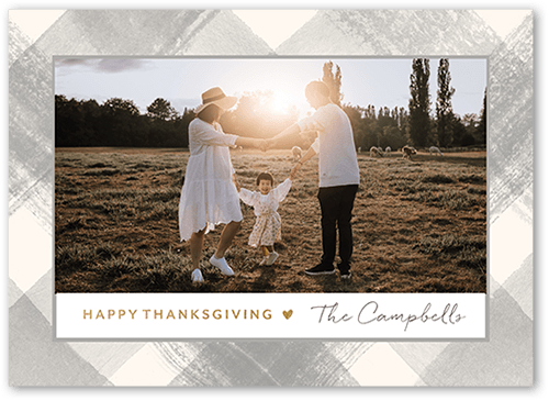 Fall Plaid Frame Fall Greeting, Gray, 5x7 Flat, Luxe Double-Thick Cardstock, Square