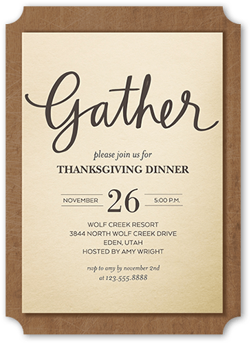 Gather Thanks Fall Invitation, White, 5x7 Flat, Pearl Shimmer Cardstock, Ticket