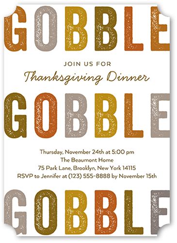 Thanks Gobble Fall Invitation, White, 5x7 Flat, Matte, Signature Smooth Cardstock, Ticket
