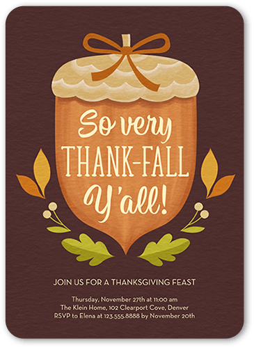 Thankfall Yall Fall Invitation, Brown, 5x7 Flat, Matte, Signature Smooth Cardstock, Rounded
