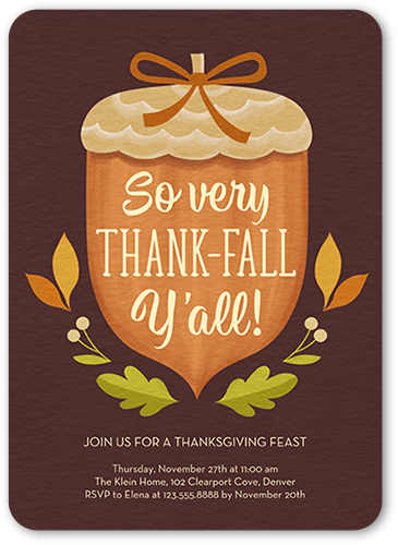 Thankfall Yall Fall Invitation, Brown, 5x7 Flat, 100% Recycled Cardstock ?, Rounded