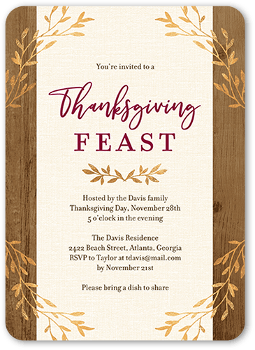 Brushy Border Fall Invitation, Brown, 5x7 Flat, 100% Recycled Cardstock , Rounded, Sienna Brown