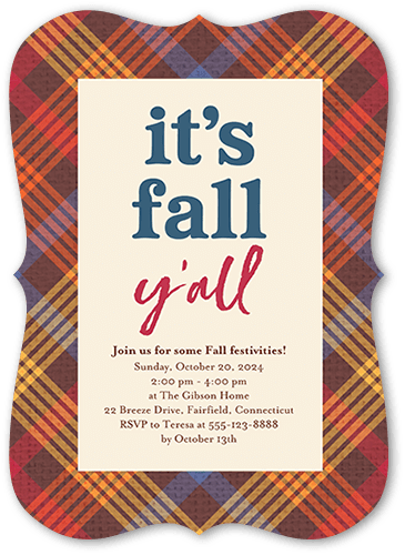 Fall Yall Fall Invitation, White, 5x7 Flat, Matte, Signature Smooth Cardstock, Bracket