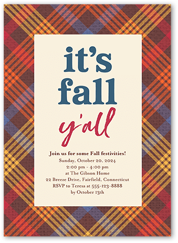 Fall Yall Fall Invitation, White, 5x7 Flat, Standard Smooth Cardstock, Square