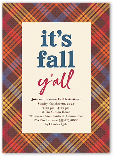 Fall Yall Fall Invitation, White, 5x7 Flat, 100% Recycled Cardstock ?, Square