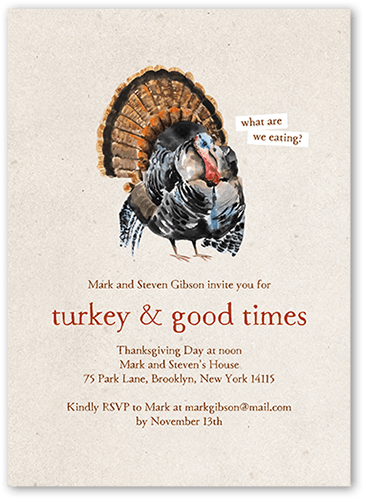 Turkey Times Fall Invitation, Beige, 5x7 Flat, Luxe Double-Thick Cardstock, Square