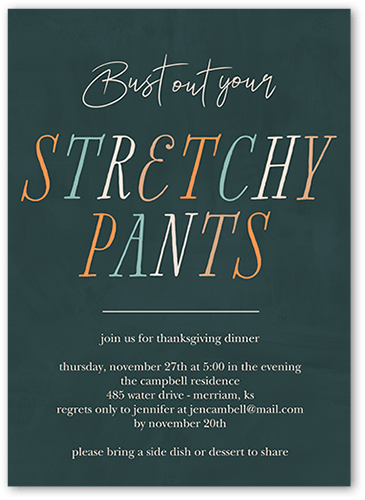 Stretchy Pants Fall Invitation, Blue, 5x7 Flat, 100% Recycled Cardstock , Square