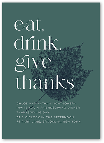 Leaf Imprint Fall Invitation, Green, 5x7 Flat, Standard Smooth Cardstock, Square, Seaweed