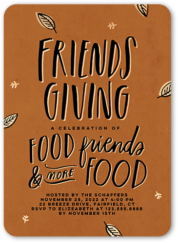 Friends Giving Fall Invitation, Brown, 5x7 Flat, Pearl Shimmer Cardstock, Rounded