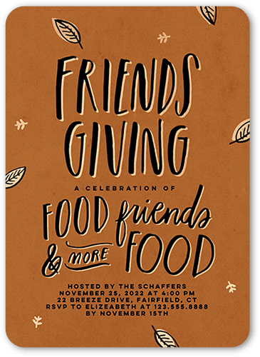 Friends Giving Fall Invitation, Brown, 5x7 Flat, Standard Smooth Cardstock, Rounded