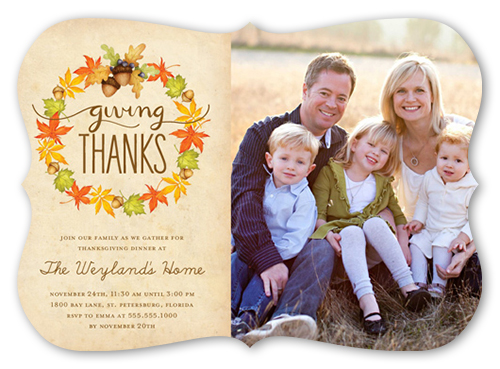 Acorn Wreath Fall Invitation, Beige, 100% Recycled Cardstock , Bracket