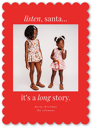 A Long Story Christmas Card, Red, 5x7 Flat, Christmas, Pearl Shimmer Cardstock, Scallop