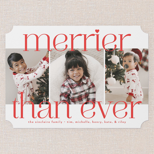 Merriest Serif Christmas Card, Red, 5x7 Flat, Christmas, Pearl Shimmer Cardstock, Ticket