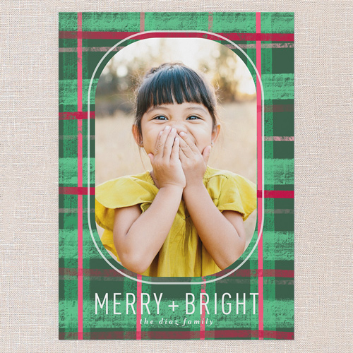 Vibrant Plaid Tidings Christmas Card, Green, 5x7 Flat, Christmas, Matte, Signature Smooth Cardstock, Square, Green