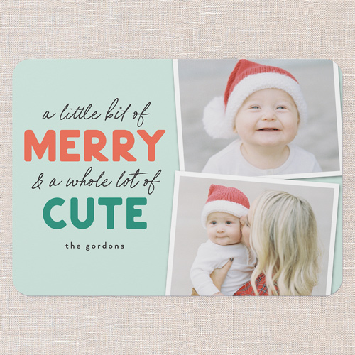 Merry And Cute Christmas Card, Green, 5x7 Flat, Christmas, 100% Recycled Cardstock ?, Rounded