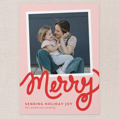 Playful Merry Christmas Card, Pink, 5x7 Flat, Christmas, 100% Recycled Cardstock , Square, Blush