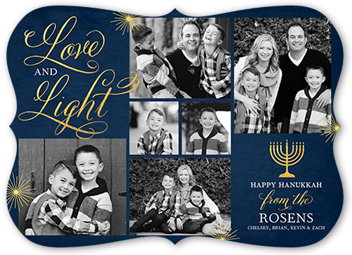 Flourished Love And Light Hanukkah Card, Blue, Hanukkah, Matte, Signature Smooth Cardstock, Bracket