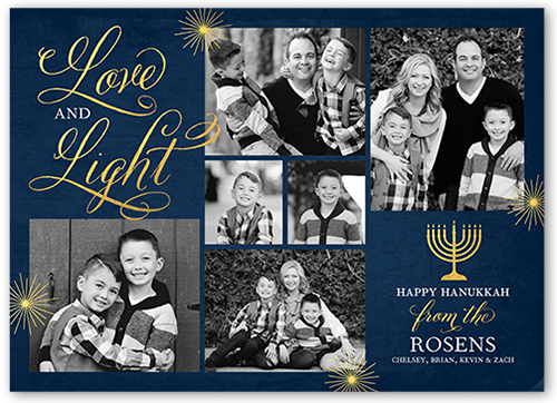 Flourished Love And Light Hanukkah Card, Blue, Hanukkah, Matte, Signature Smooth Cardstock, Square, White