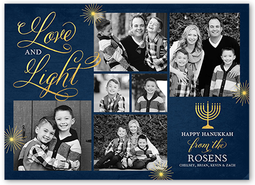 Flourished Love And Light Hanukkah Card, Blue, Hanukkah, 100% Recycled Cardstock , Square
