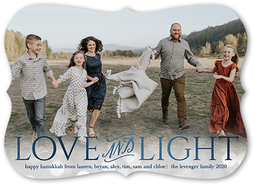 Love And Light Bokeh Hanukkah Card, Blue, Hanukkah, 100% Recycled Cardstock , Bracket