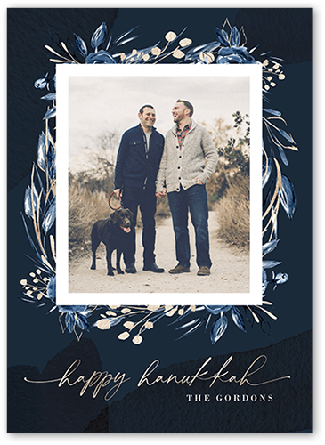 Floral Display Hanukkah Card, Black, 5x7 Flat, Hanukkah, Luxe Double-Thick Cardstock, Square