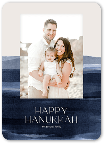 Watercolor Ocean Hanukkah Card, Beige, 5x7 Flat, Hanukkah, Matte, Signature Smooth Cardstock, Rounded