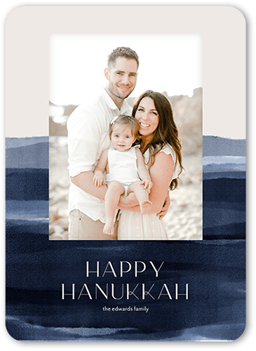 Watercolor Ocean Hanukkah Card, Beige, 5x7 Flat, Hanukkah, Standard Smooth Cardstock, Rounded