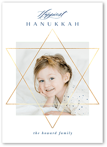 Elegant Star Hanukkah Card, White, 5x7 Flat, Hanukkah, Luxe Double-Thick Cardstock, Square