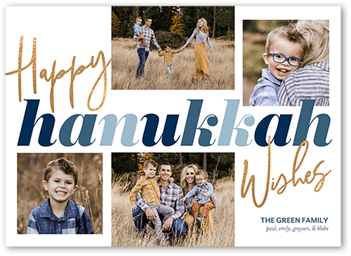 Cursive Wishes Hanukkah Card, Blue, 5x7 Flat, Hanukkah, Standard Smooth Cardstock, Square