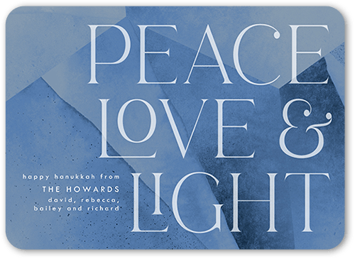 Geometric Peace Hanukkah Card, Blue, 5x7 Flat, Hanukkah, 100% Recycled Cardstock , Rounded