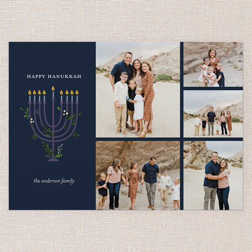 Menorah Memories Hanukkah Card, Blue, 5x7 Flat, Hanukkah, Pearl Shimmer Cardstock, Square, Indigo