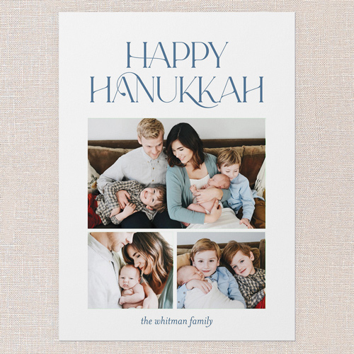 Blue Border Greetings Hanukkah Card, White, 5x7 Flat, Hanukkah, 100% Recycled Cardstock , Square, White