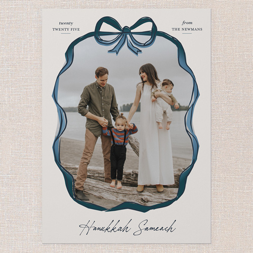 Ribboned Frame Hanukkah Card, Grey, 5x7 Flat, Hanukkah, Pearl Shimmer Cardstock, Square, Whisper Gray