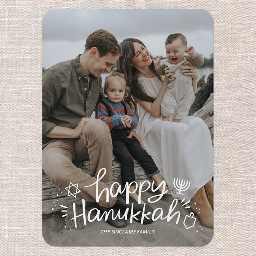 Hanukkah Doodles Hanukkah Card, White, 5x7 Flat, Hanukkah, 100% Recycled Cardstock , Rounded, White