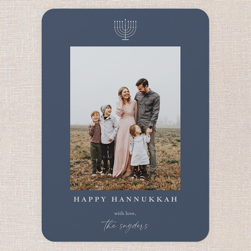 Menorah Wishes Hanukkah Card, Blue, 5x7 Flat, Hanukkah, Standard Smooth Cardstock, Rounded, Nautical