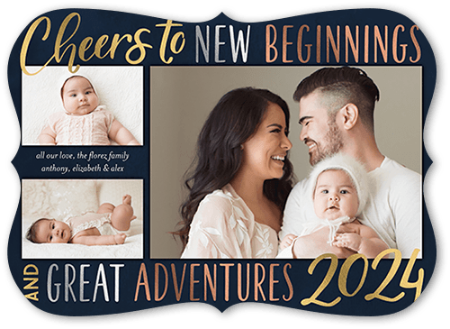 New Beginnings New Year's Card, Black, 5x7 Flat, New Year, 100% Recycled Cardstock , Bracket