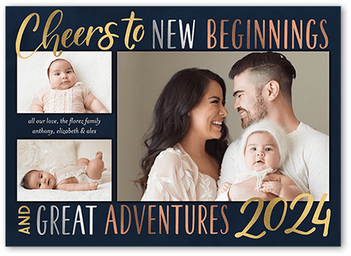 New Beginnings New Year's Card, Black, 5x7 Flat, New Year, 100% Recycled Cardstock , Square