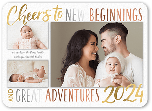 New Beginnings New Year's Card, White, 5x7, New Year, Pearl Shimmer Cardstock, Rounded
