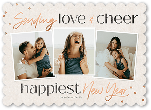 Cheerful Sentiment New Year's Card, Grey, 5x7 Flat, New Year, Pearl Shimmer Cardstock, Scallop