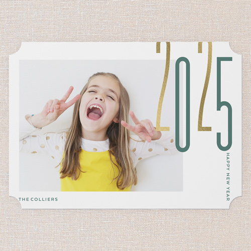 Chic Year New Year's Card, White, 5x7 Flat, New Year, Pearl Shimmer Cardstock, Ticket