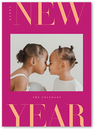 Bright Tones New Year's Card, Pink, 5x7 Flat, New Year, 100% Recycled Cardstock , Square