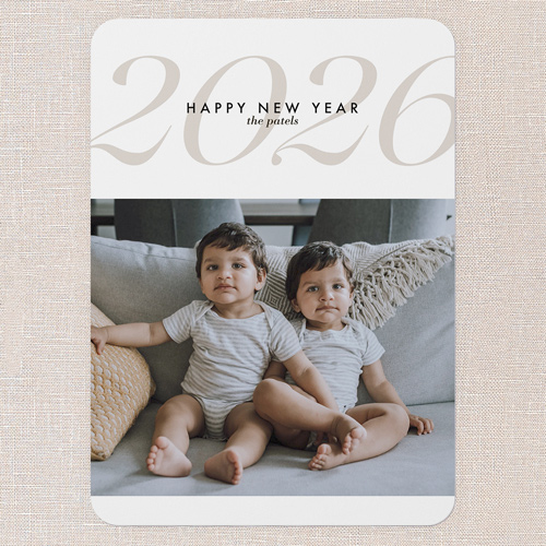 Large Year Header New Year's Card, White, 5x7 Flat, New Year, Pearl Shimmer Cardstock, Rounded, White
