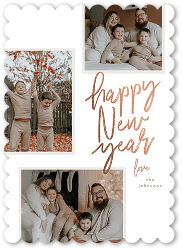 Handwritten New Year New Year's Card, White, 5x7 Flat, New Year, Pearl Shimmer Cardstock, Scallop