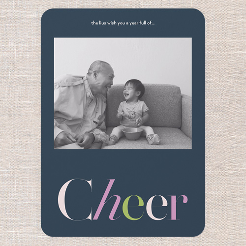 Tilted Greeting New Year's Card, Blue, 5x7 Flat, New Year, Pearl Shimmer Cardstock, Rounded