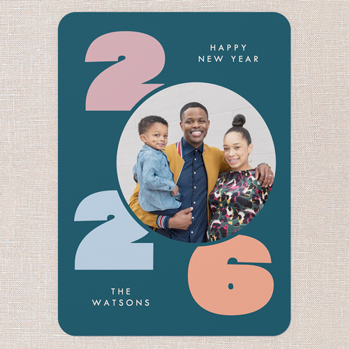 Colorful Charm New Year's Card, Blue, 5x7 Flat, New Year, Pearl Shimmer Cardstock, Rounded, Sapphire