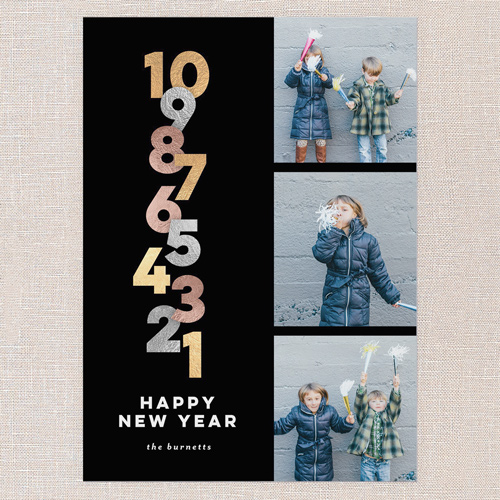 Counting Down New Year's Card, Black, 5x7 Flat, New Year, Pearl Shimmer Cardstock, Square