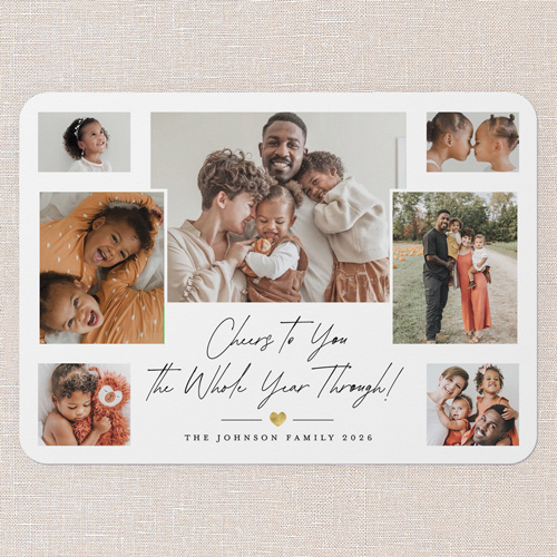 Grateful Cheer New Year's Card, White, 5x7 Flat, New Year, Pearl Shimmer Cardstock, Rounded, White