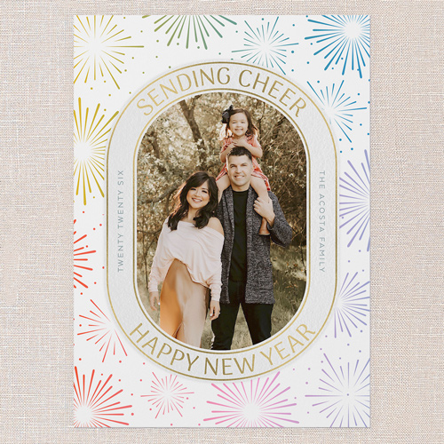 Festive Fireworks New Year's Card, Pink, 5x7 Flat, New Year, 100% Recycled Cardstock , Square, Poppy