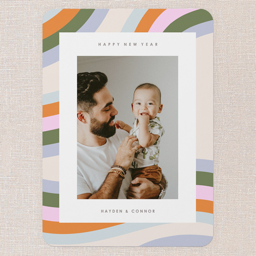 Vivid Waves New Year's Card, Pink, 5x7 Flat, Write Your Own, Pearl Shimmer Cardstock, Rounded, Blush